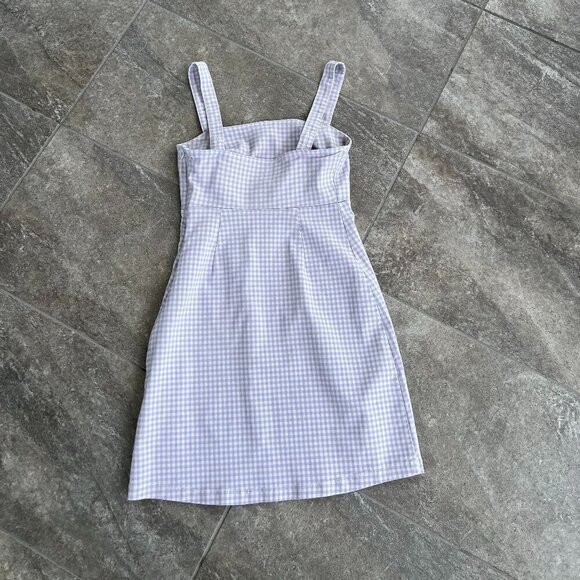 Hollister Purple Lavender Gingham Check Bare Structured Mini Dress Size XS - Picture 5 of 13